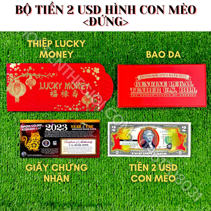 Tiền 2 USD Hình Con Mèo Mạ Vàng 2023 (Mẫu 2 Mèo Đứng)